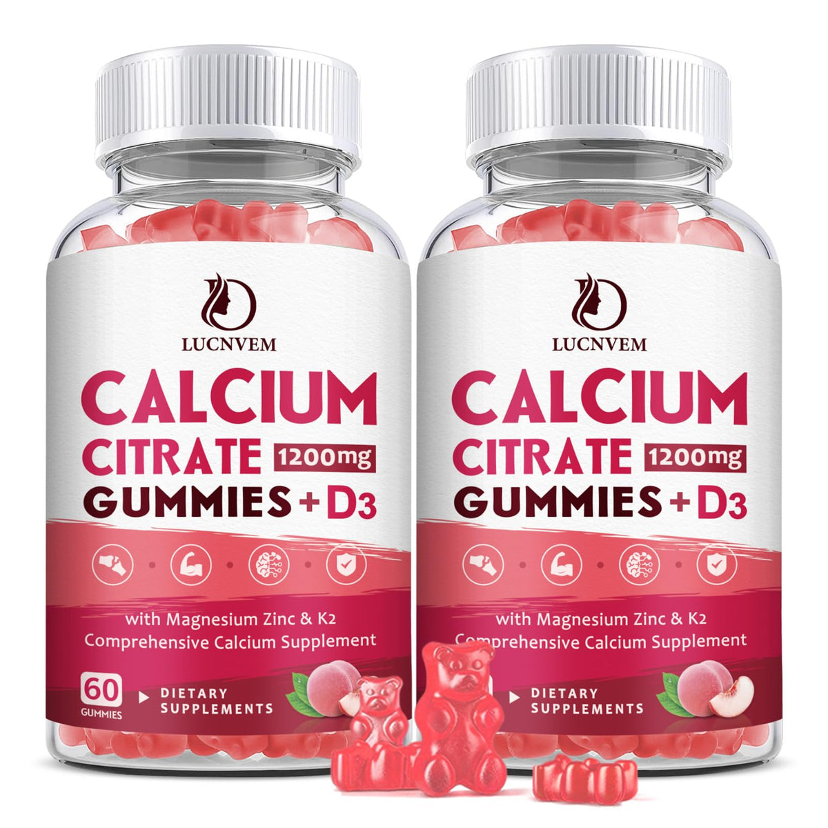 LUCNVEM gummies calcium citrate 1200mg avec vitamine D3 devant l'emballage
