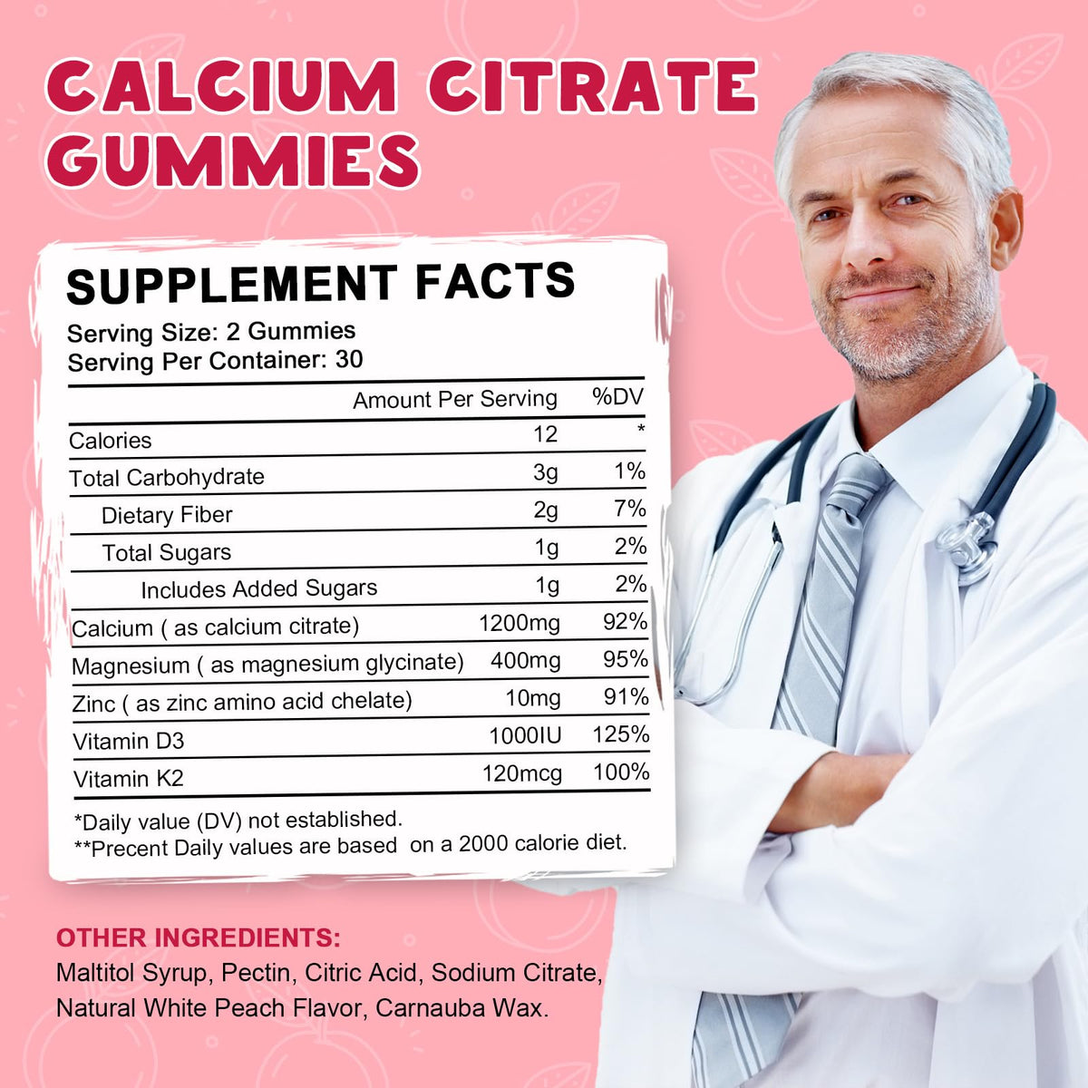 LUCNVEM gummies calcium citrate 1200mg avec vitamine D3 sur une table