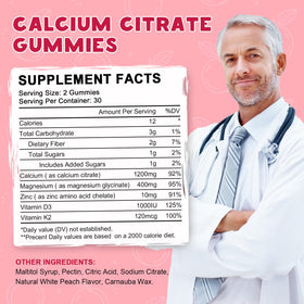 LUCNVEM gummies calcium citrate 1200mg avec vitamine D3 sur une table