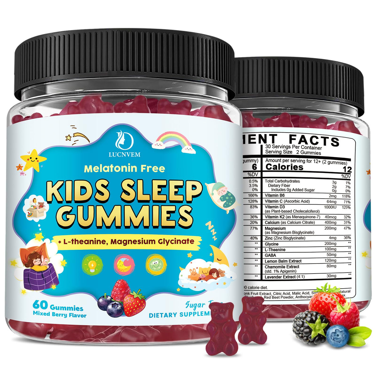 LUCNVEM Gummies de Sommeil pour Enfants, flacon de 120 gummies