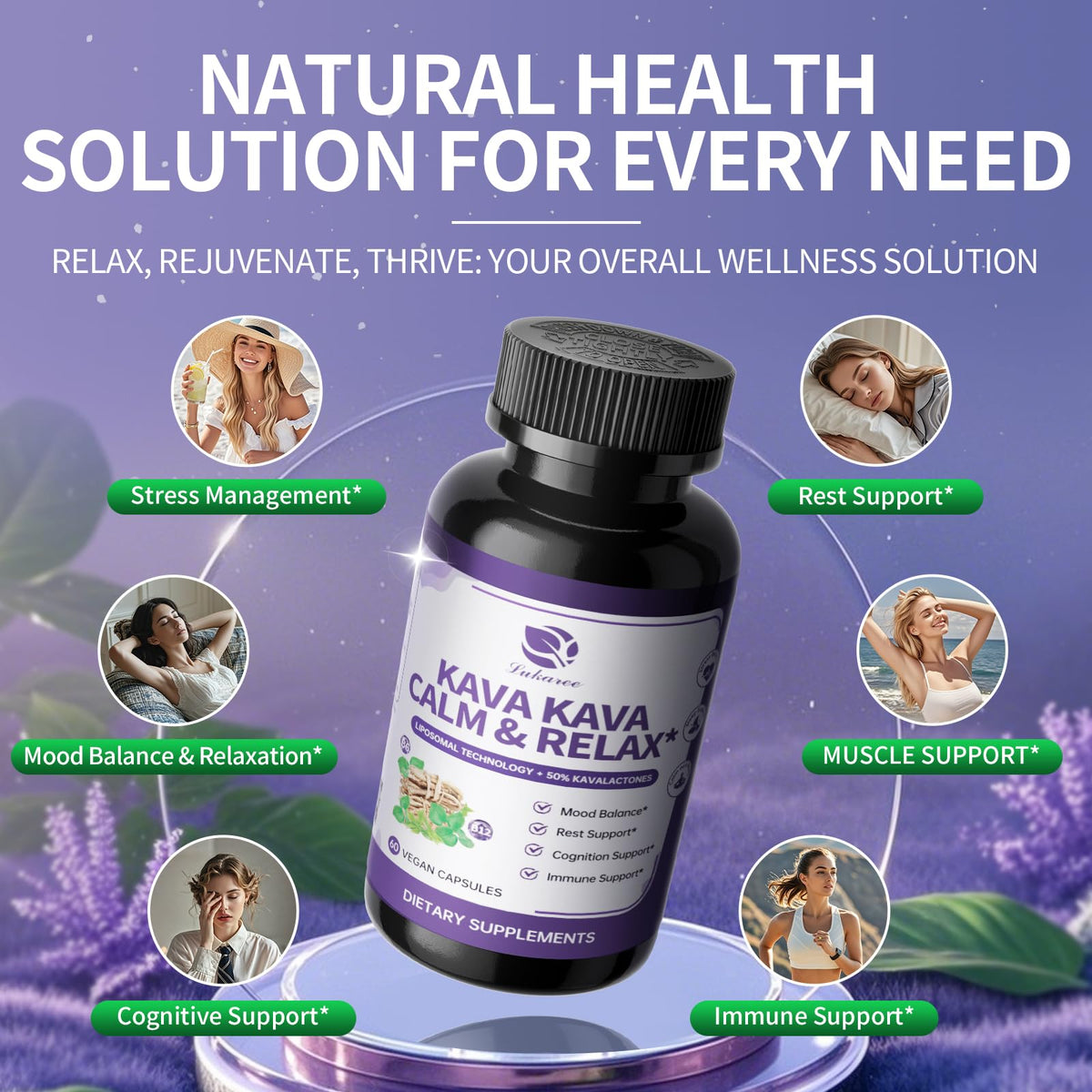 Lukaree Extrait de Racine de Kava Kava Liposomal 60 Capsules sur une table