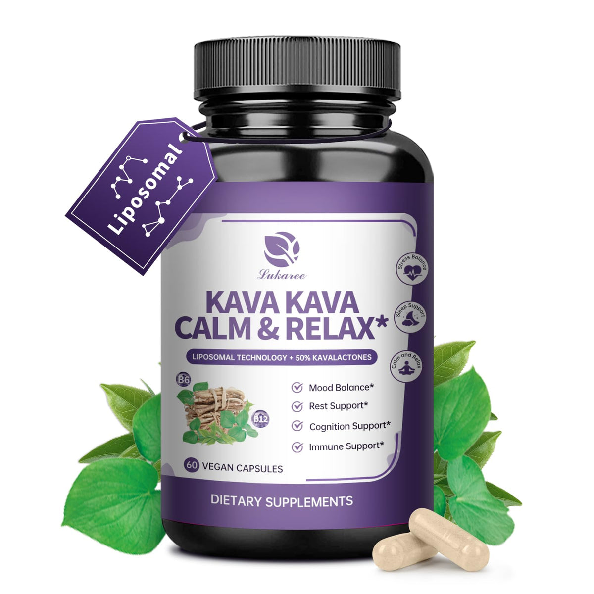 Lukaree Extrait de Racine de Kava Kava Liposomal 60 Capsules vue de face
