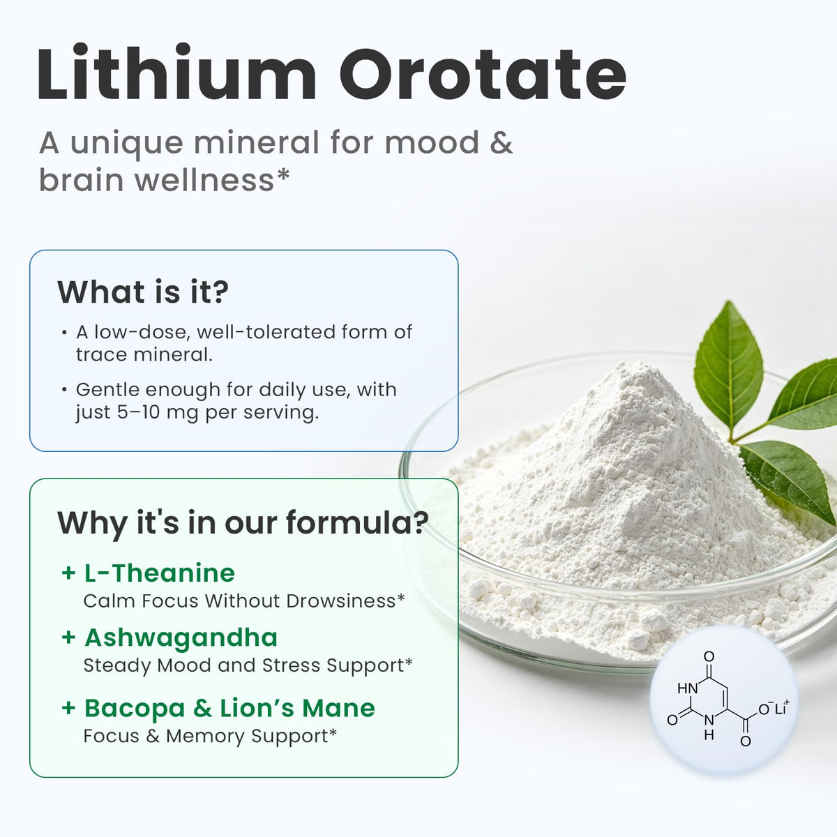 Lukaree Lithium Orotate 5/10mg flacon ouvert avec capsules visibles