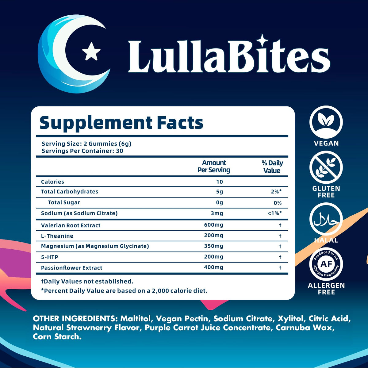LullaBites gummies de sommeil vue de côté avec ingrédients