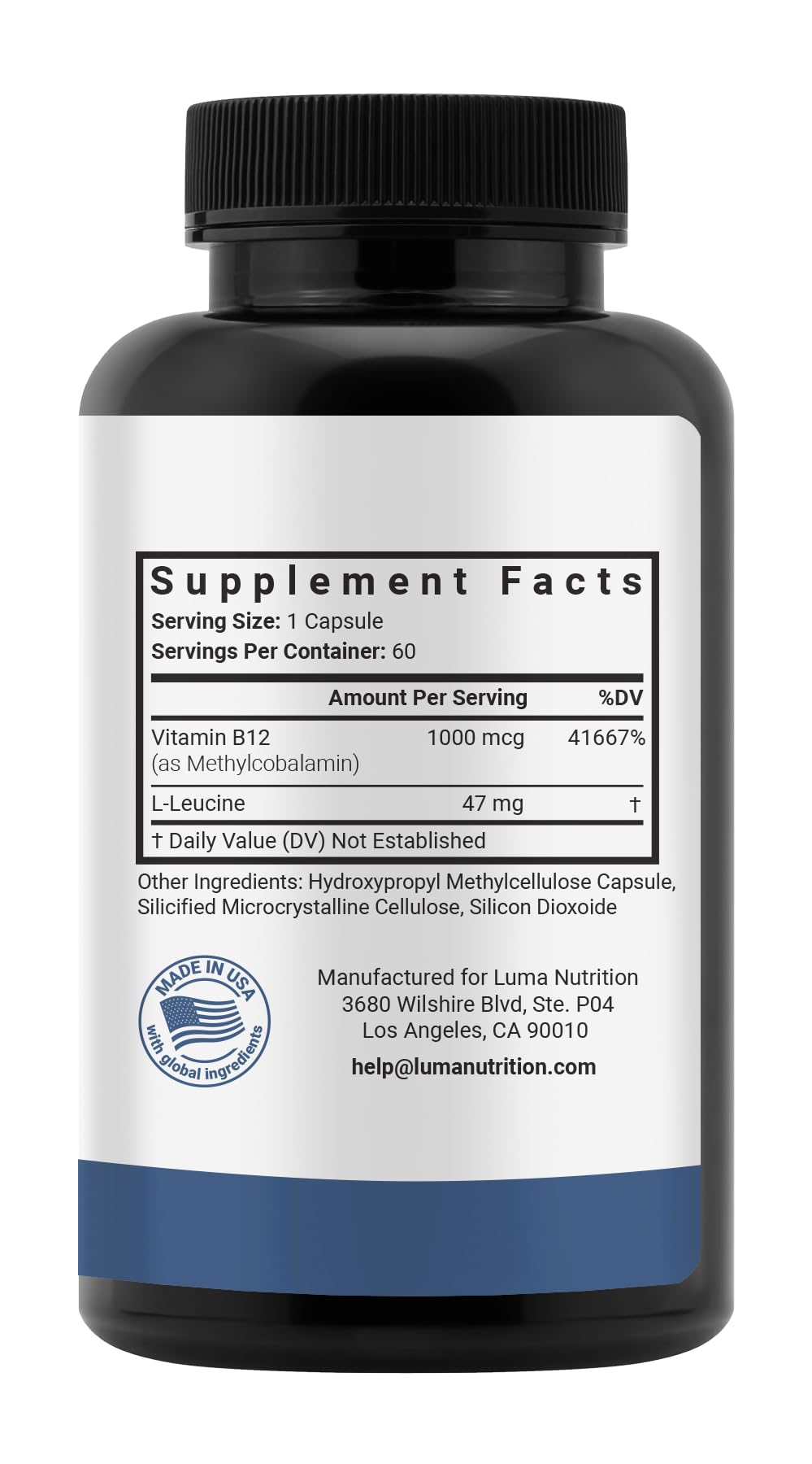 Luma Nutrition B12 1000 mcg capsules à côté d'autres vitamines