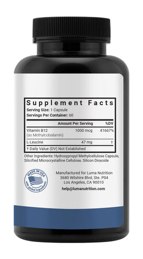 Luma Nutrition B12 1000 mcg capsules à côté d'autres vitamines