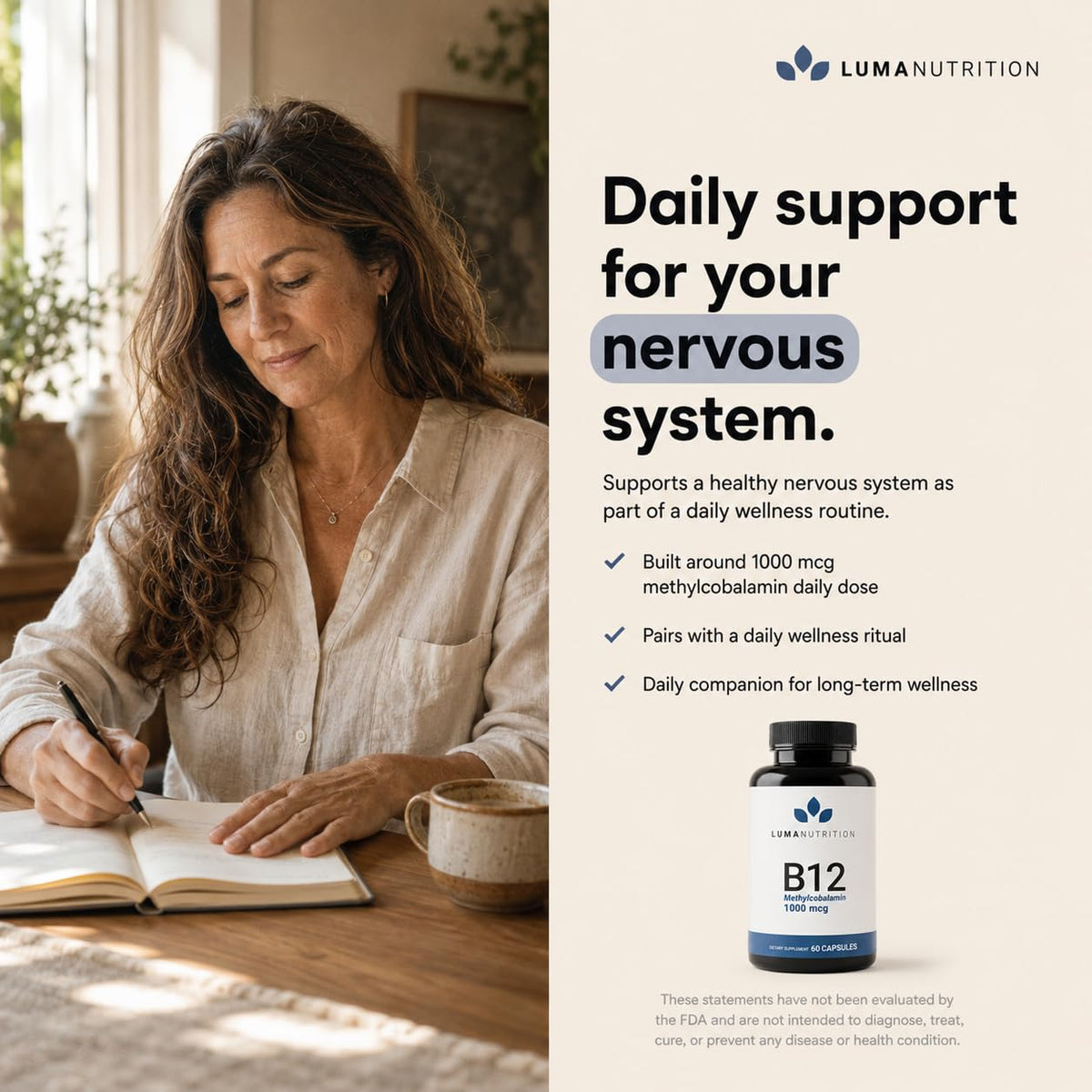 Luma Nutrition B12 1000 mcg capsules en gros plan