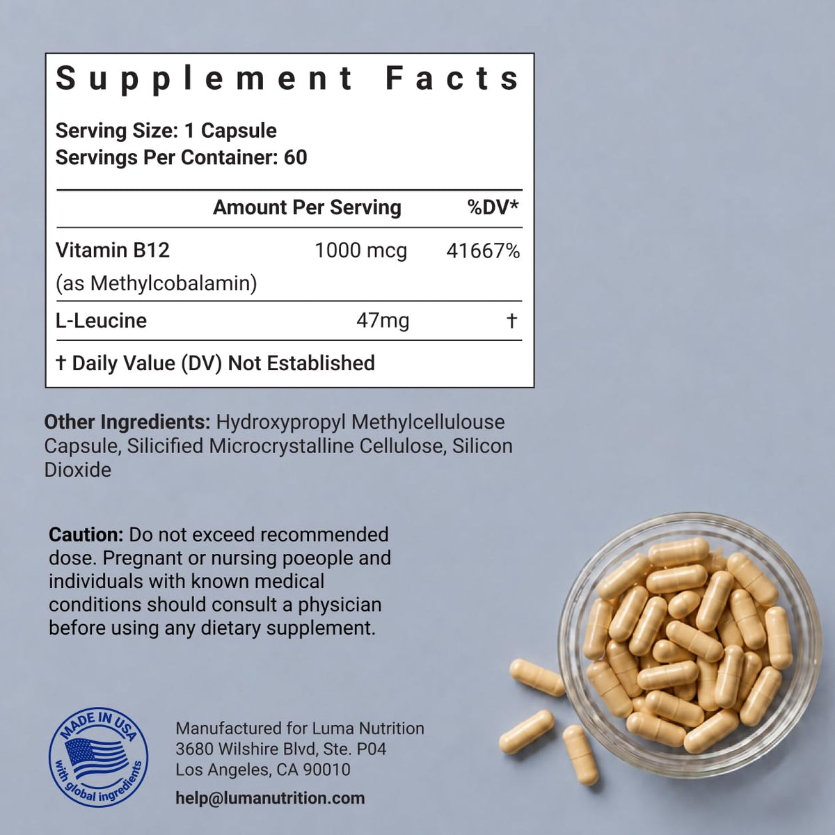 Luma Nutrition B12 1000 mcg capsules ouvertes