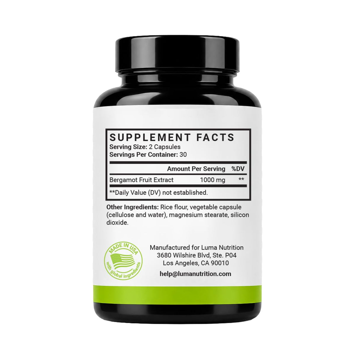 Luma Nutrition Citrus Bergamot 1000mg capsules en gros plan