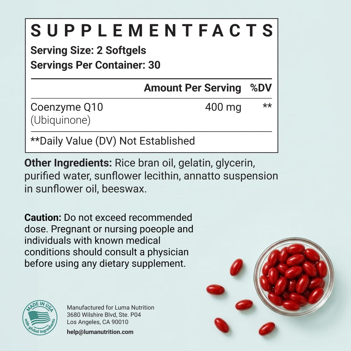 Luma Nutrition CoQ10 400mg flacon ouvert