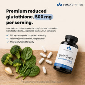 Luma Nutrition Glutathion 500mg capsules avec verre d'eau