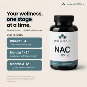 Luma Nutrition NAC N-Acétylcystéine 600 mg, capsules sur une table