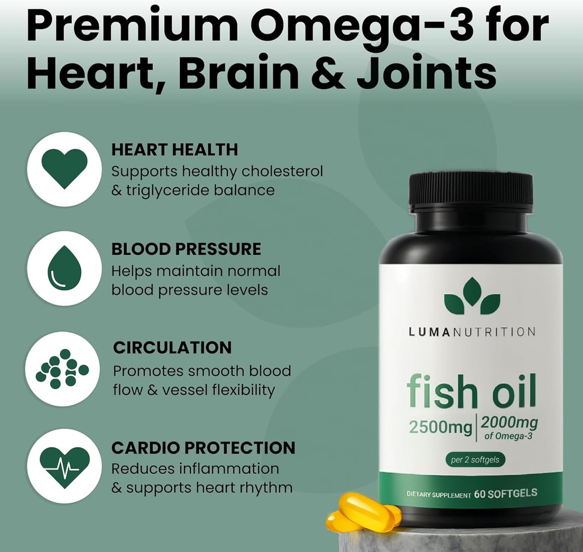 Luma Nutrition Omega 3, vue latérale du flacon