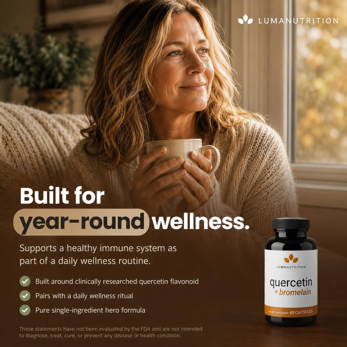 Luma Nutrition Quercétine 500mg avec Bromélaïne, vue de dos du flacon