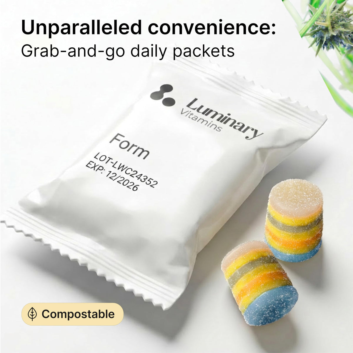 Luminary Vitamins Compléments Alimentaires Prénatals avec un verre d'eau