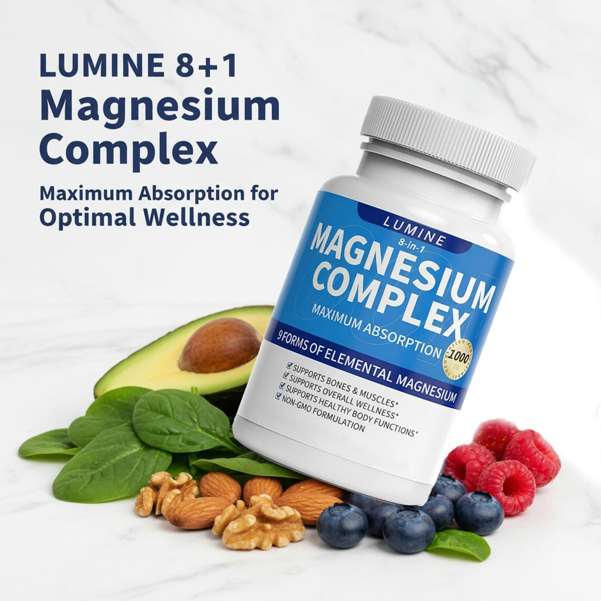 LUMINE Complément Alimentaire Magnésium 1000mg 90 Capsules vue arrière