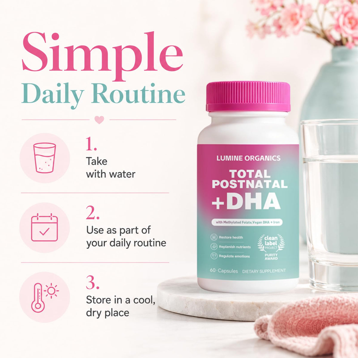 Lumine Organics Postnatal capsules en main