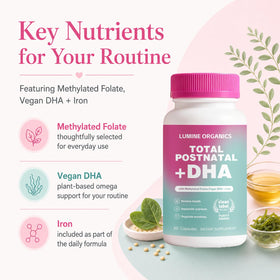 Lumine Organics Postnatal capsules sur fond blanc