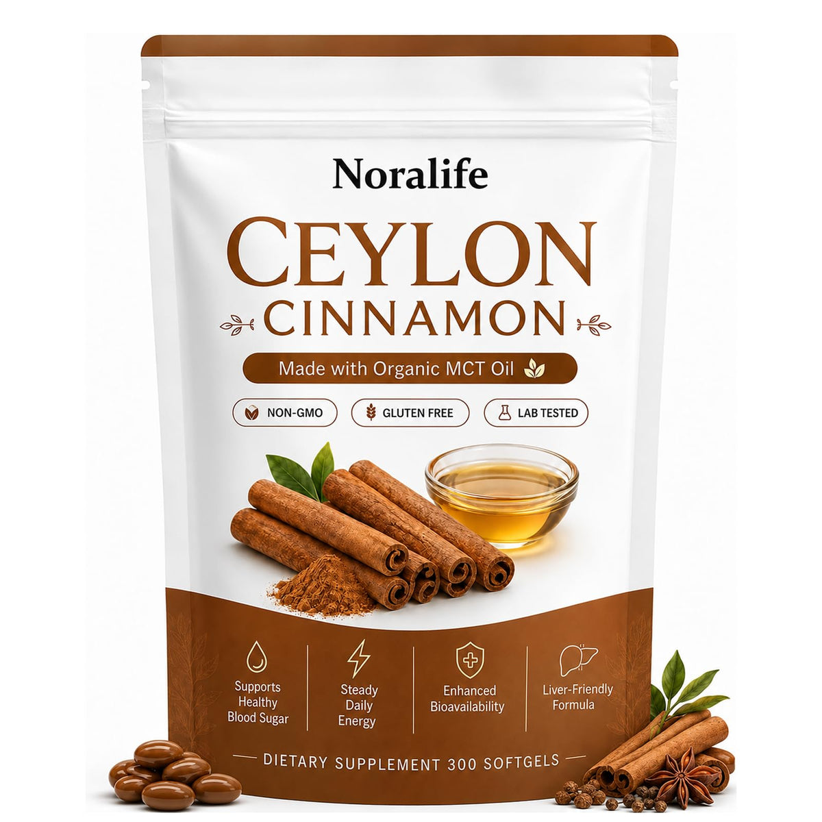 Lumvelle Organics Gélules de Cannelle de Ceylan 300 Softgels, vue de face