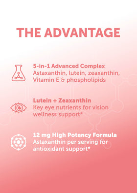 Lunakai Astaxanthine 12mg avec des légumes frais en arrière-plan