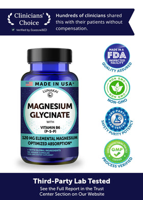Lunakai Capsules de Glycinate de Magnésium Pur 120 mg, arrière