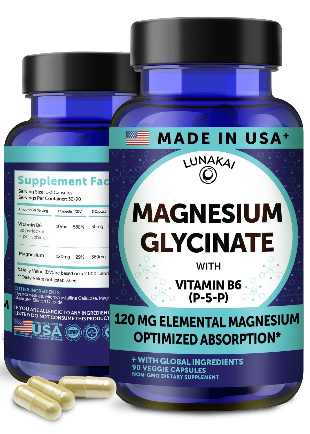 Lunakai Capsules de Glycinate de Magnésium Pur 120 mg, avant