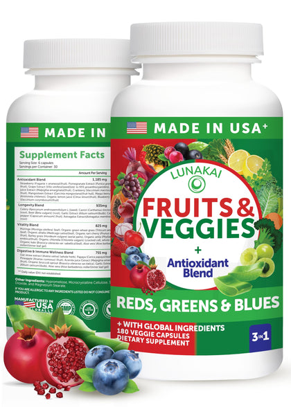 Lunakai complément alimentaire fruits et légumes 180 capsules vue de face