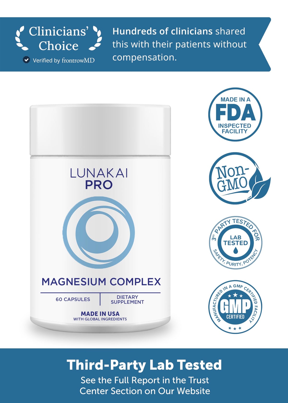 Lunakai complexe de magnésium 7-en-1 405mg capsules sur fond blanc