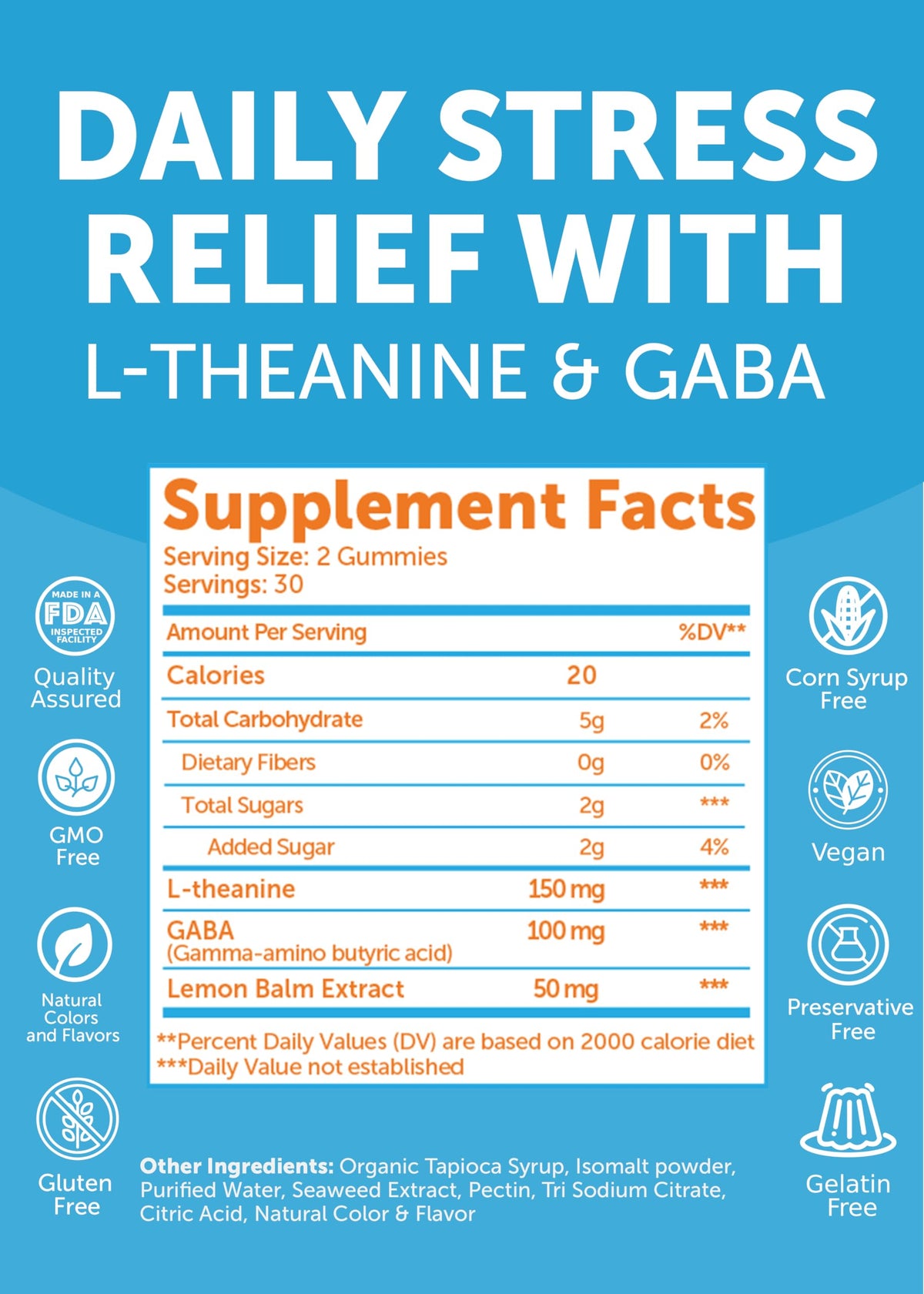 Lunakai Gummies Calm 60ct affichant la liste des ingrédients