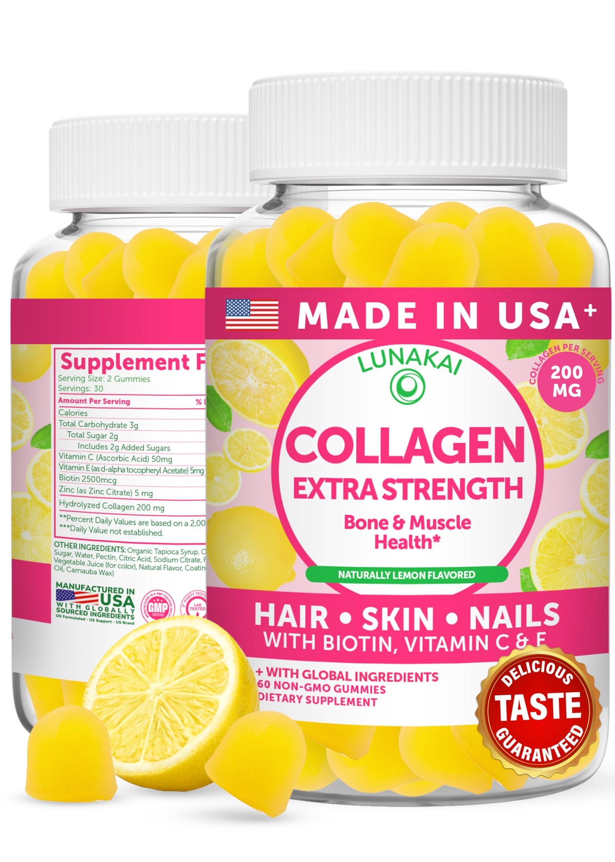 Lunakai Gummies de Collagène 200mg, vue de face avec emballage