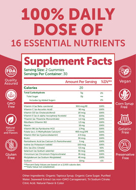 Lunakai Gummies Multivitamines Femmes 60 Ct - étiquette avec informations nutritionnelles