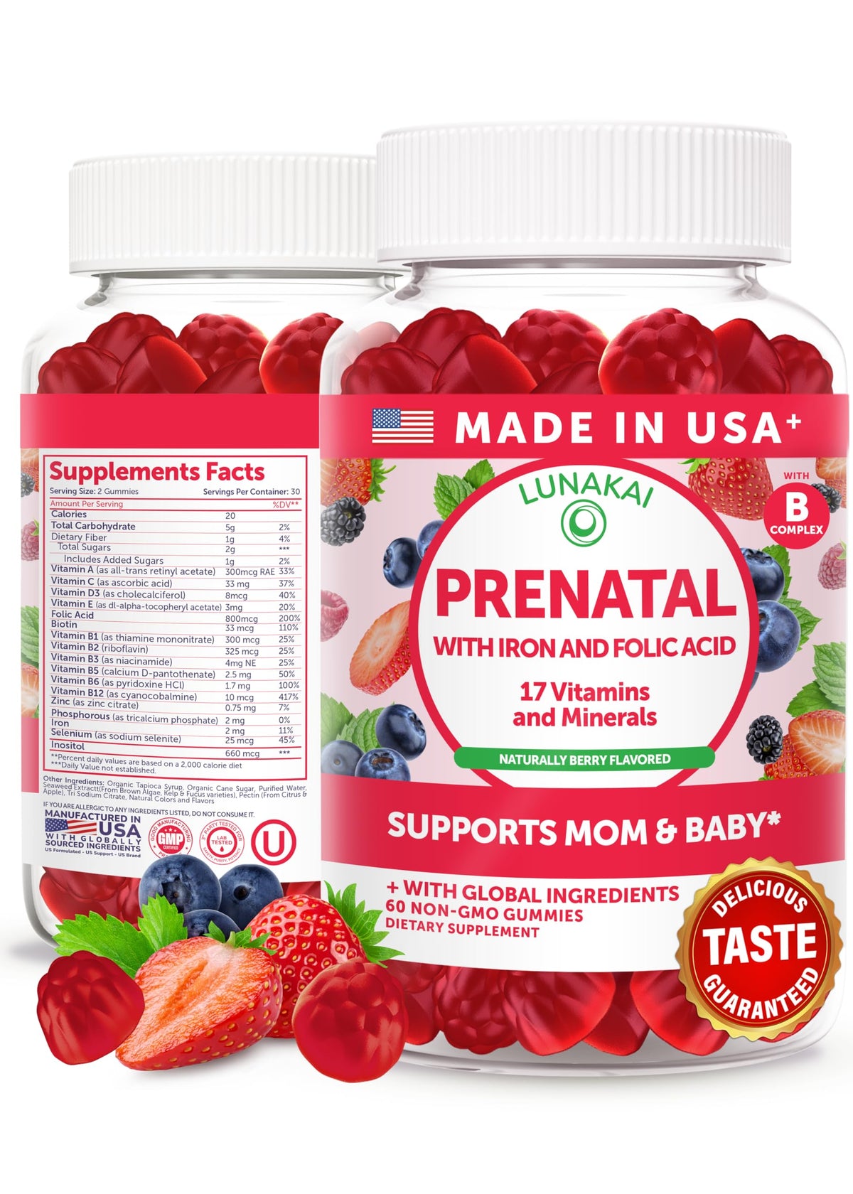 Lunakai Gummies Prénatales 17-en-1 boîte de 60 gummies avec goût de baies sauvages