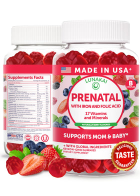 Lunakai Gummies Prénatales 17-en-1 boîte de 60 gummies avec goût de baies sauvages