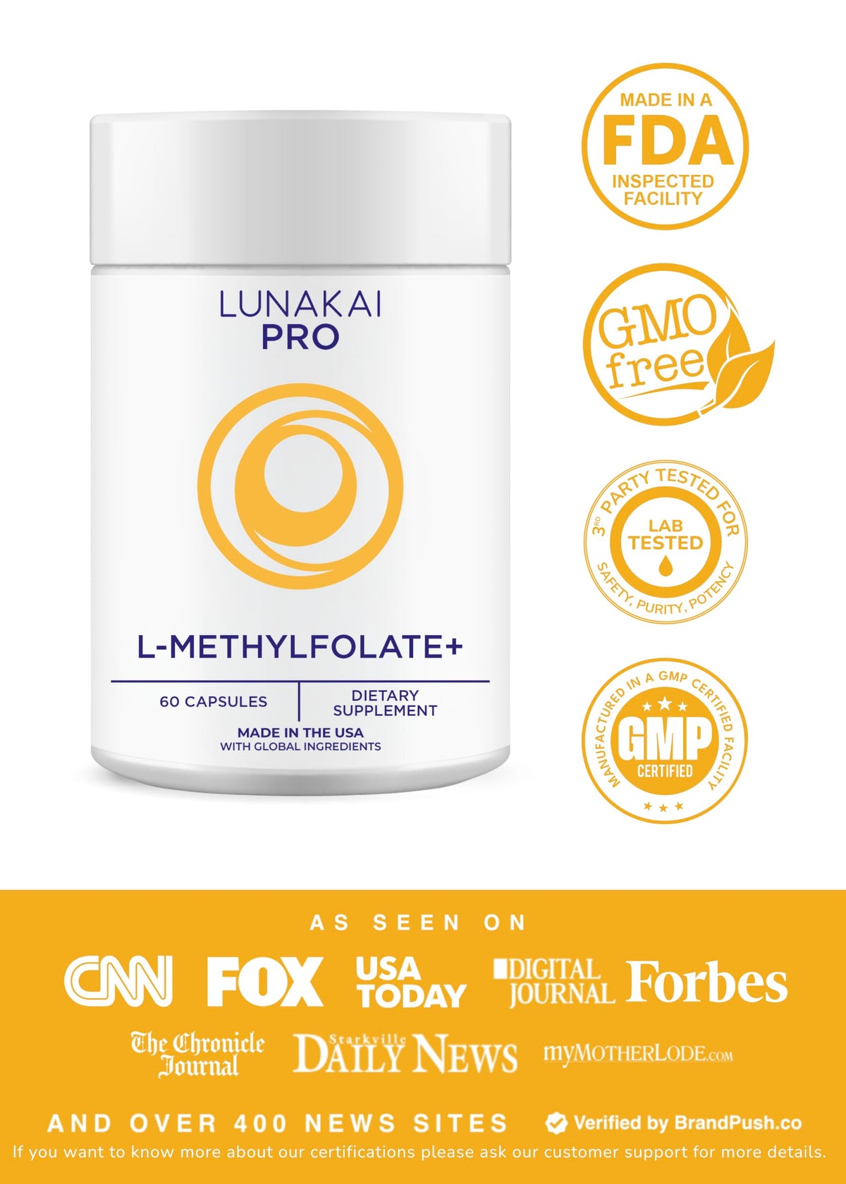 Lunakai L Methyl Folate 15mg étiquette avec ingrédients
