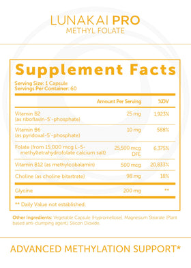 Lunakai L Methyl Folate 15mg flacon ouvert avec capsules