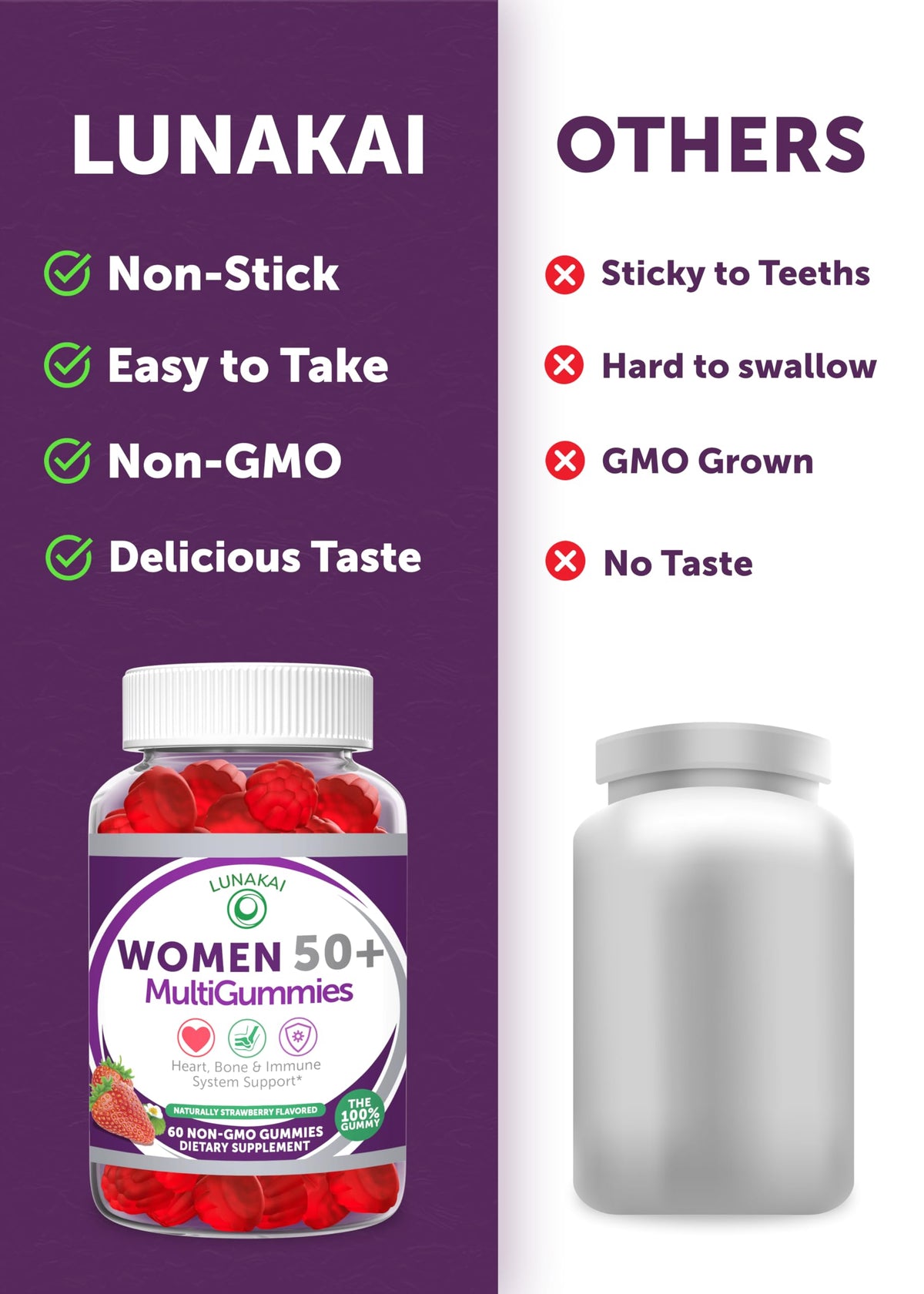 Lunakai Multivitamines Gélifiées pour Femmes 50+, gélifiés avec fruits
