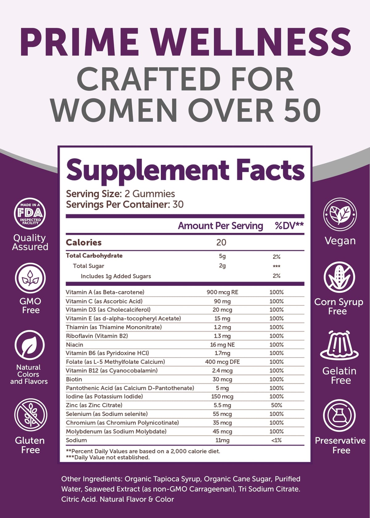 Lunakai Multivitamines Gélifiées pour Femmes 50+, gélifiés dans une main