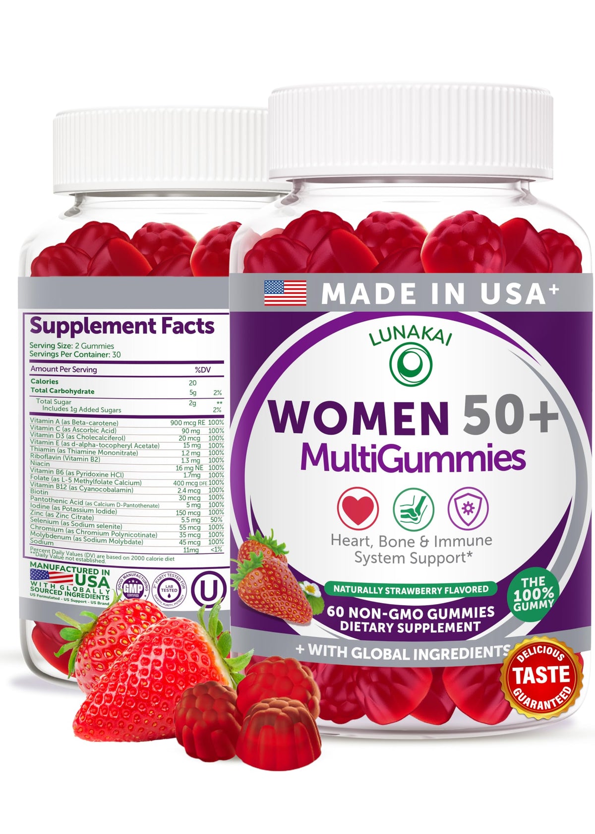 Lunakai Multivitamines Gélifiées pour Femmes 50+, pot de 60 gélifiés