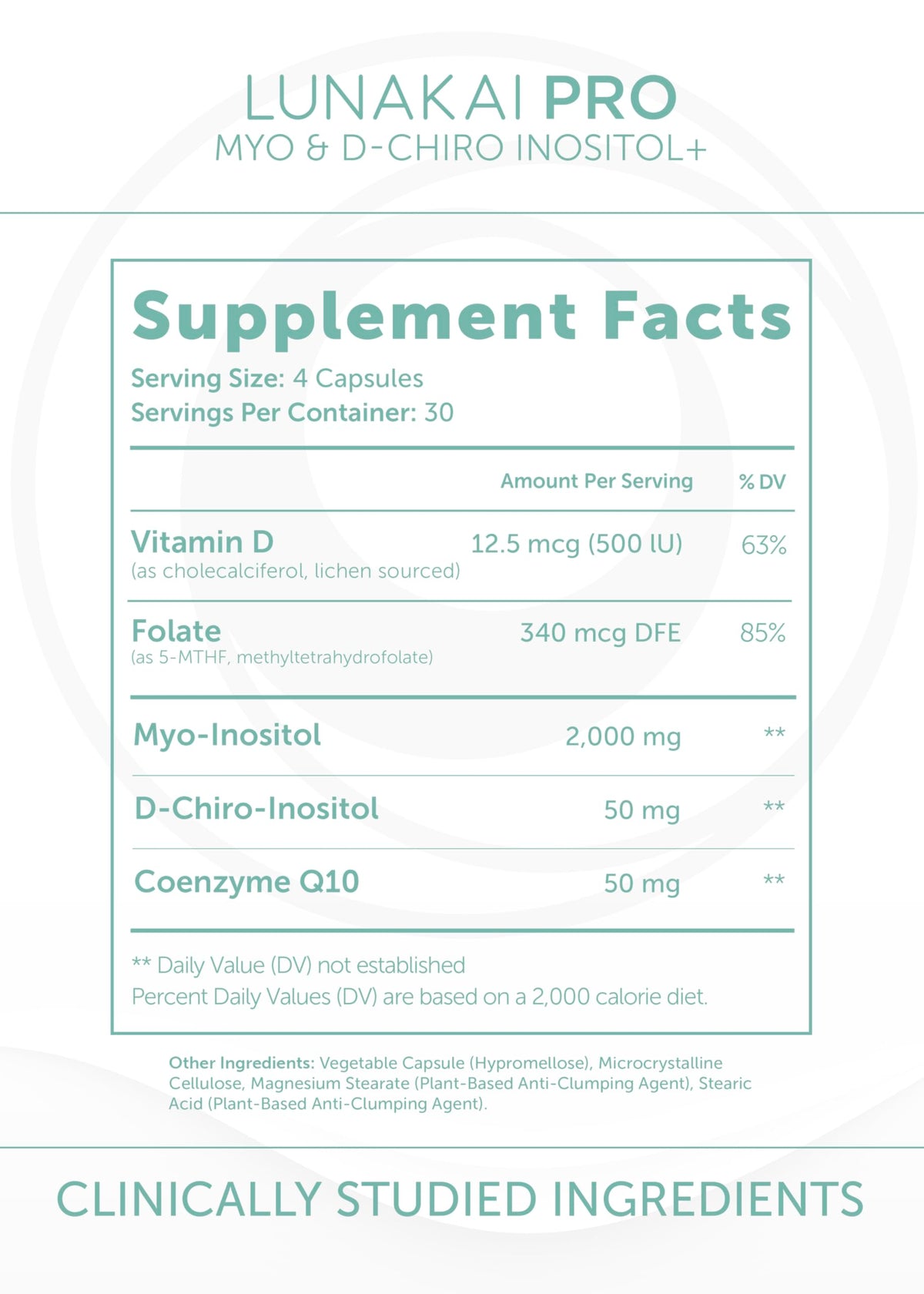 Lunakai Myo-Inositol D-Chiro Inositol sur une table en bois