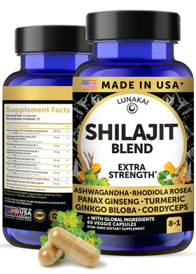Lunakai Shilajit Pur 12000mg capsules vue de face