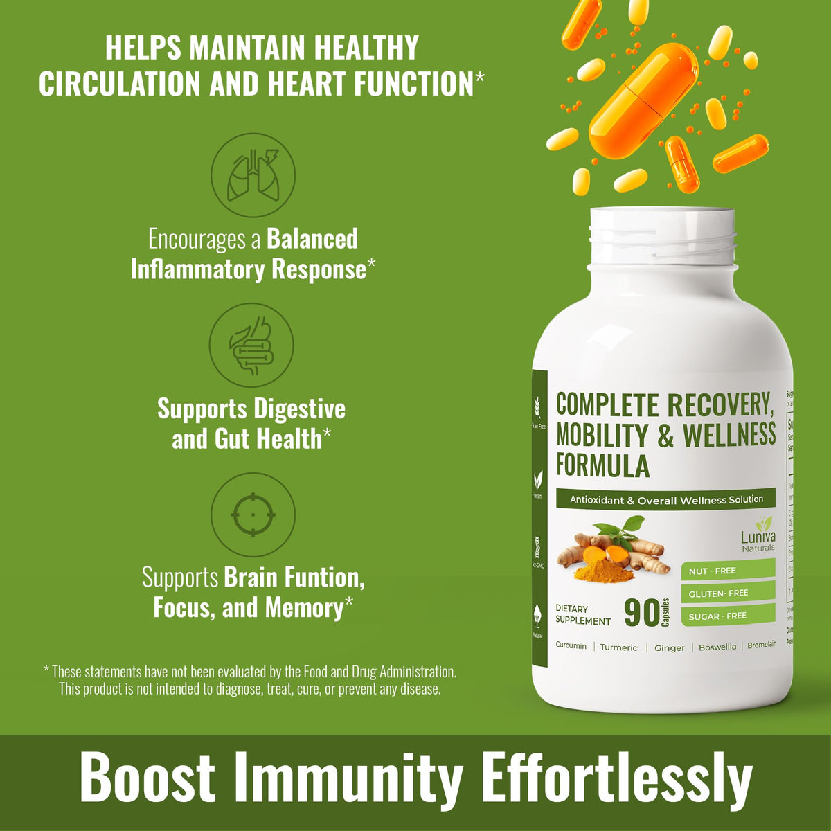 Luniva Naturals Complément Alimentaire Curcuma 90 Capsules avec étiquette