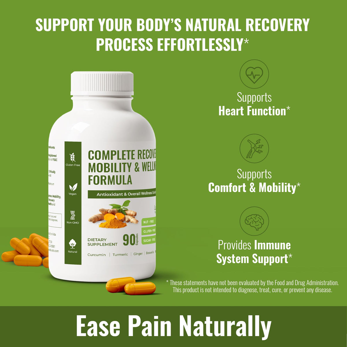 Luniva Naturals Complément Alimentaire Curcuma 90 Capsules avec ingrédients