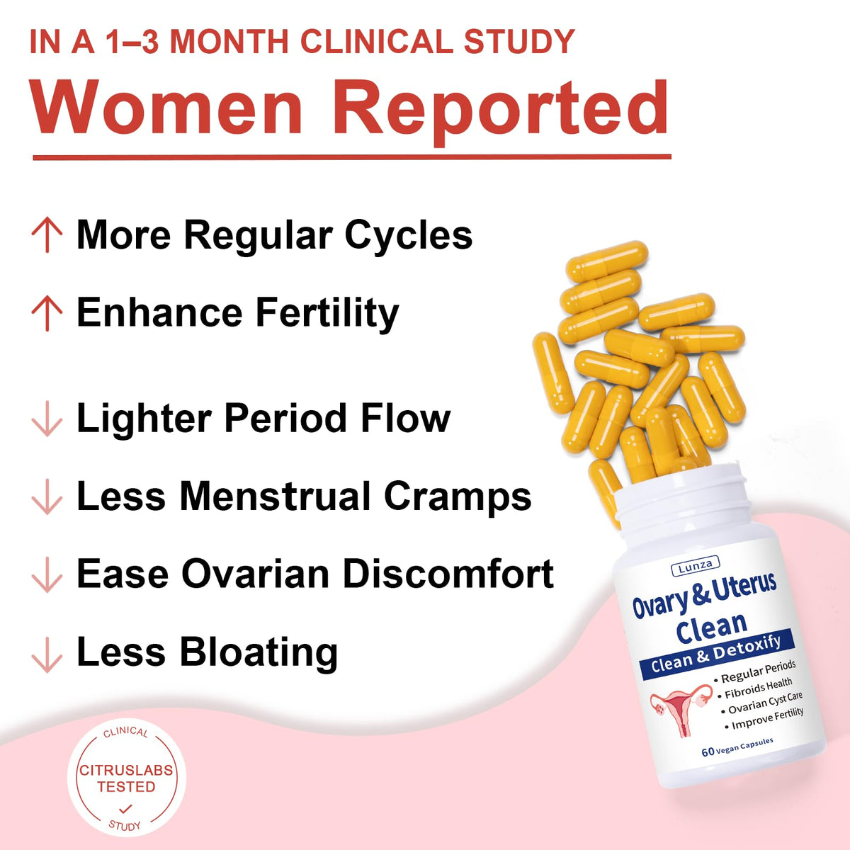 Lunza Nettoyage des Ovaires et de l'Uterus capsules végétales sur fond blanc