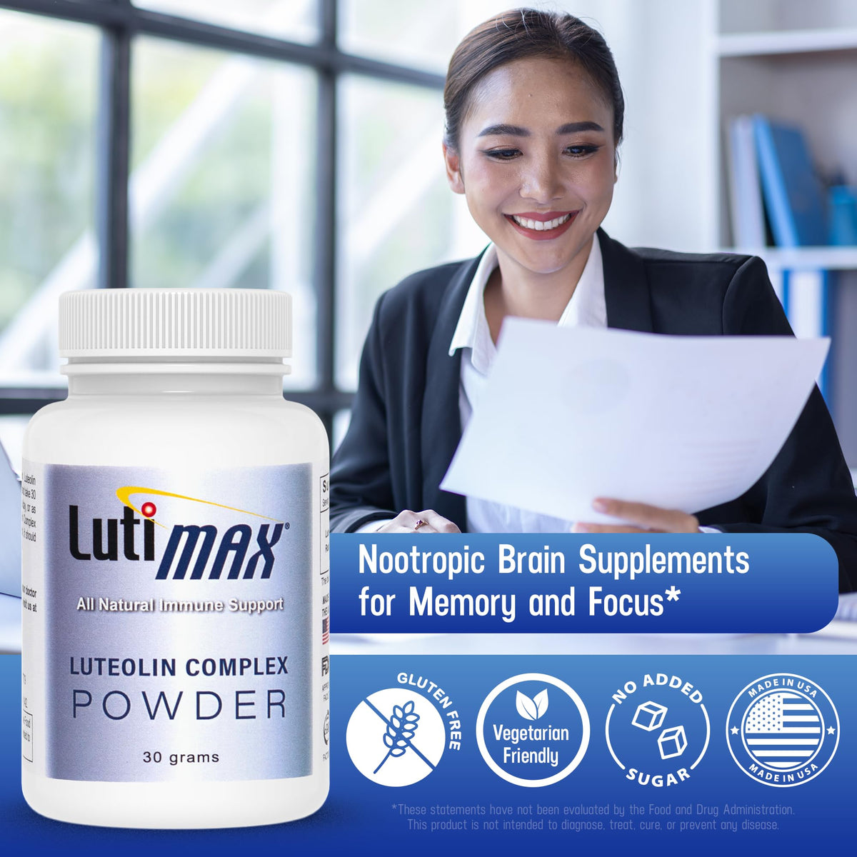 Luti Luteolin Complex Poudre 50g dans un verre d'eau