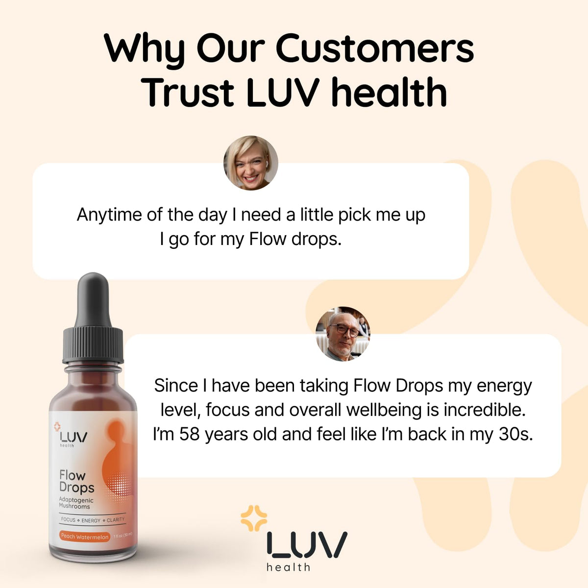 LUV health Flow Drops® gouttes avec des champignons adaptogènes