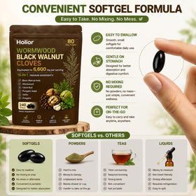 Luxero Holior Mélange d'Herbes 18-en-1 avec des gélules sur une table