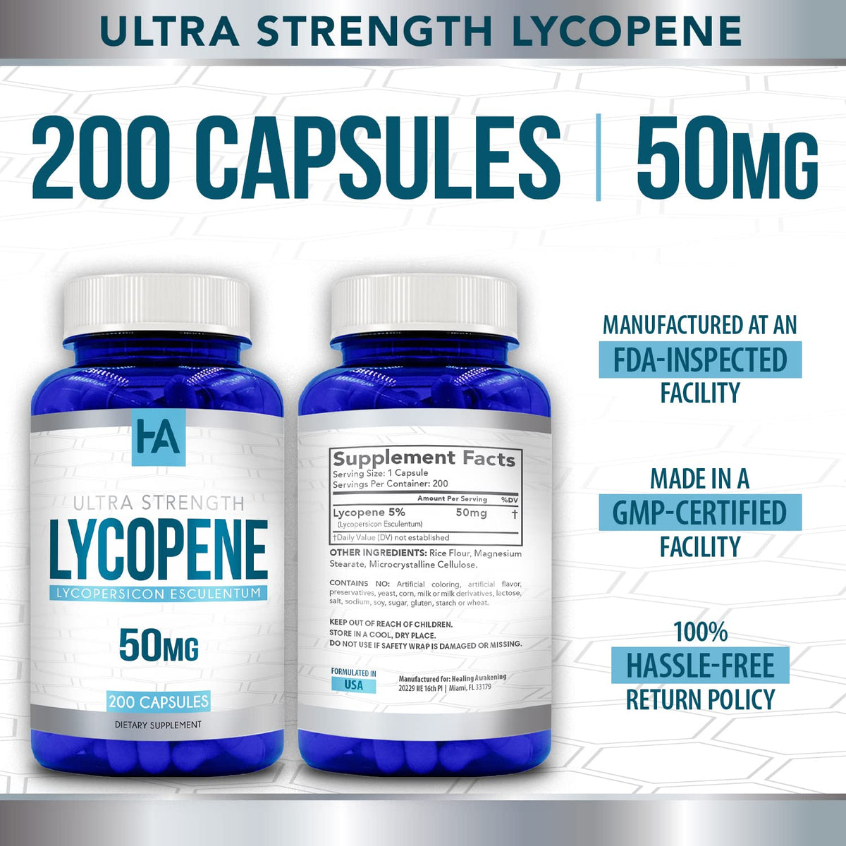 Lycopène 50mg sur un fond de table avec lumière naturelle
