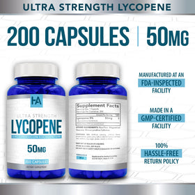 Lycopène 50mg sur un fond de table avec lumière naturelle
