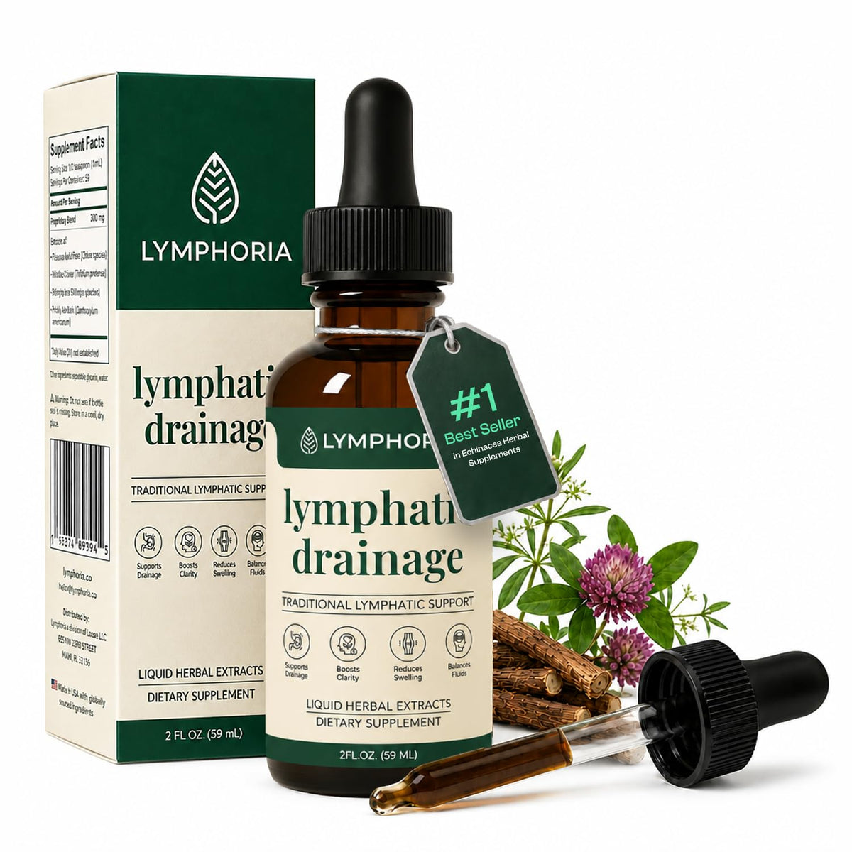 LYMPHORIA Gouttes Drainantes Lymphatiques 100g - Vue de face