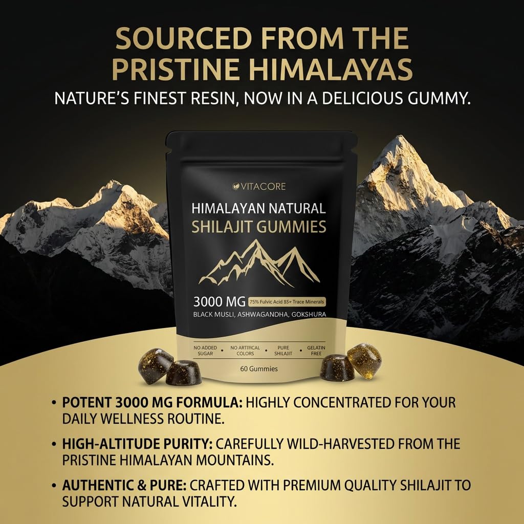 Lyva Gummies Shilajit Naturel en gros plan, texture gélifiée